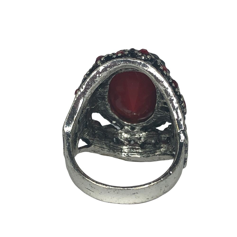 Silver and Red Rhinestone Statement Ring - Size 9 - Picture 6 of 6